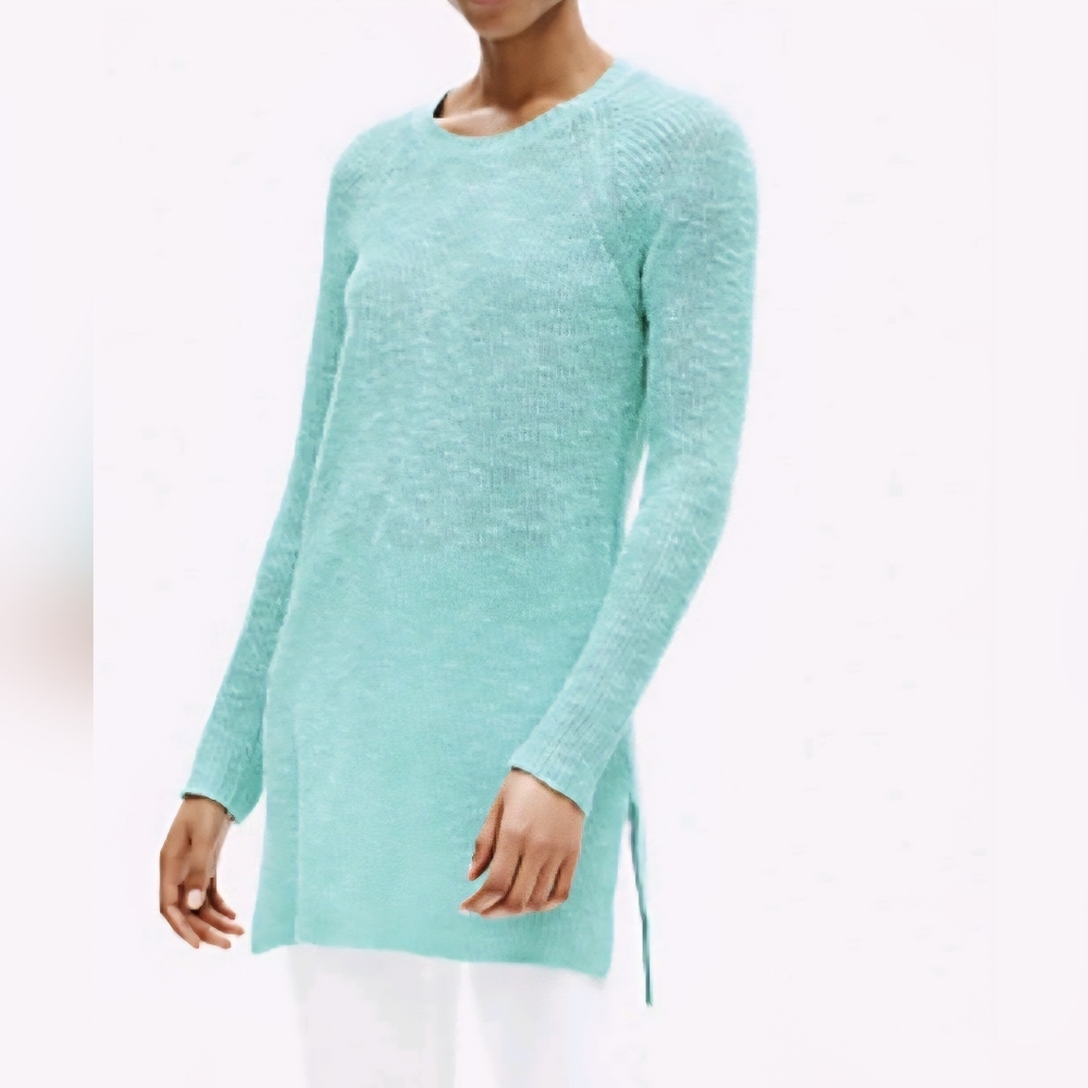 Eileen Fisher Tunic Cover-up Lightweight Knit Cotton Slub Teal Blue Green S/P